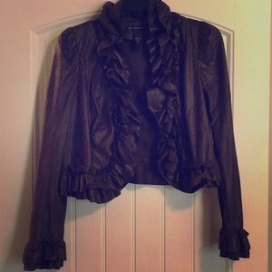 INC jacket. Olive green. Ruffles @ front & sleeves